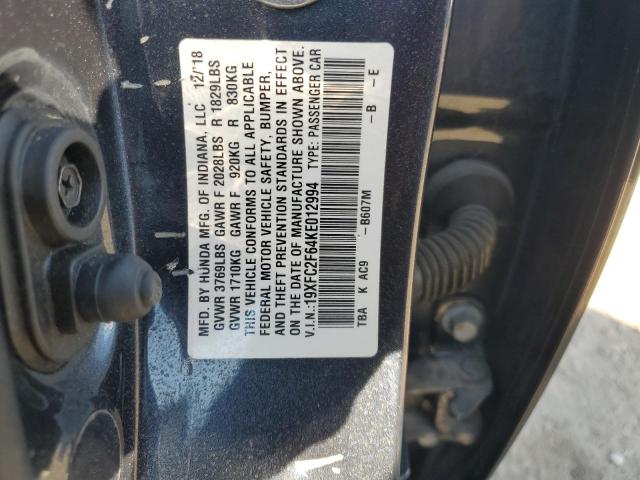 19XFC2F64KE012994 - 2019 HONDA CIVIC LX Bleu photo 12