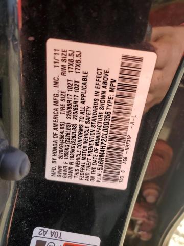 5J6RM4H72CL000356 - 2012 HONDA CR-V EXL BLACK photo 13