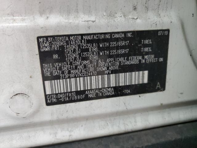 2T3P1RFV7KC034410 - 2019 TOYOTA RAV4 XLE WHITE photo 13