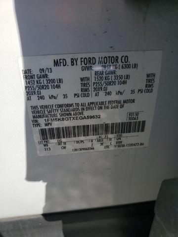 1FM5K8GTXEGA59632 - 2014 FORD EXPLORER SPORT თეთრი ფოტო 13