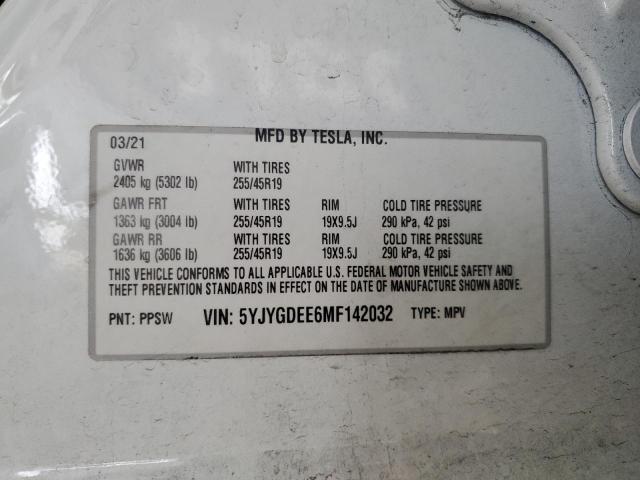 5YJYGDEE6MF142032 - 2021 TESLA MODEL Y 白色 照片 12