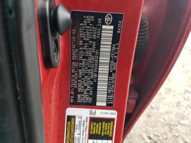 4T1BF1FK4CU632191 - 2012 TOYOTA CAMRY BASE Qırmızı foto 12