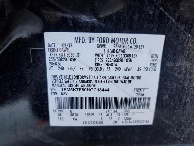 1FM5K7F80HGC18444 - 2017 FORD EXPLORER LIMITED BLACK photo 13