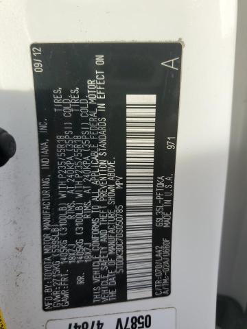 5TDDK3DC7DS050785 - 2013 TOYOTA SIENNA XLE WHITE photo 13