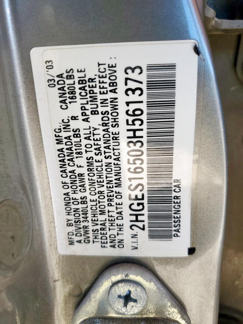 2HGES16503H561373 - 2003 HONDA CIVIC LX Ոսկեգույն լուսանկար 12