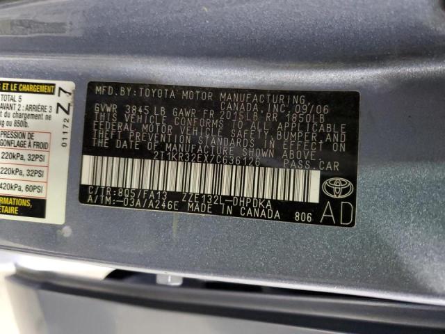 2T1KR32EX7C636126 - 2007 TOYOTA COROLLA MA XR BLUE photo 12