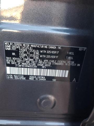 2T3WFREVXHW355394 - 2017 TOYOTA RAV4 XLE CHARCOAL photo 13