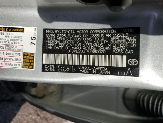 JTDKB20U197880020 - 2009 TOYOTA PRIUS 银色 照片 12