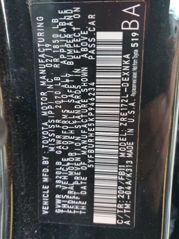 5YFBURHE5KP946234 - 2019 TOYOTA COROLLA L BLACK photo 12