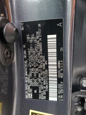 5TDBK3EH1CS153068 - 2012 TOYOTA HIGHLANDER BASE Gris photo 13