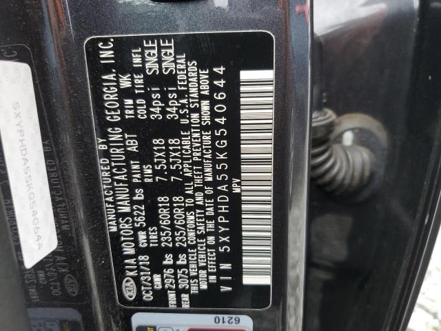 5XYPHDA55KG540644 - 2019 KIA SORENTO EX ნაცრისფერი ფოტო 13