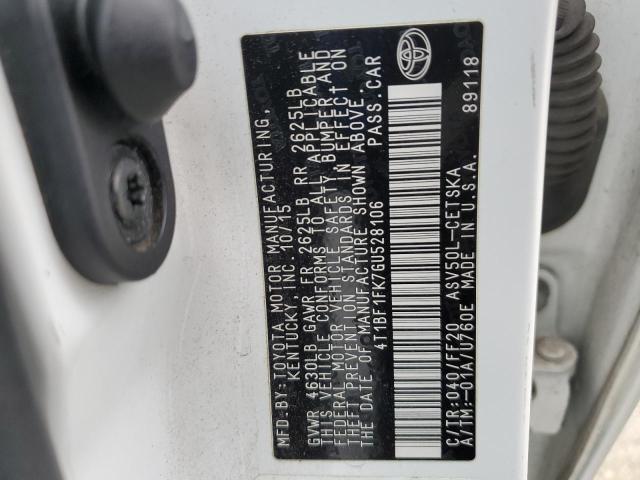 4T1BF1FK7GU528106 - 2016 TOYOTA CAMRY LE WHITE photo 12