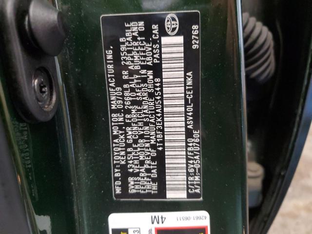 4T1BF3EK4AU545448 - 2010 TOYOTA CAMRY BASE GREEN photo 12