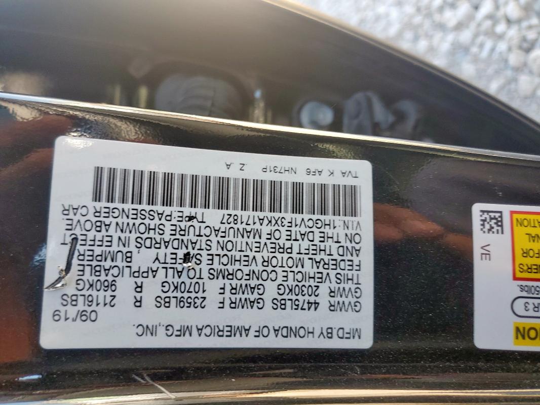 1HGCV1F3XKA171827 - 2019 HONDA ACCORD SPORT Қара фото 12