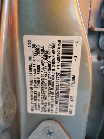 1HGES26703L027767 - 2003 HONDA CIVIC EX SILVER photo 12