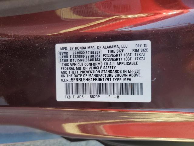 5FNRL5H61FB061291 - 2015 HONDA ODYSSEY EXL MAROON photo 13