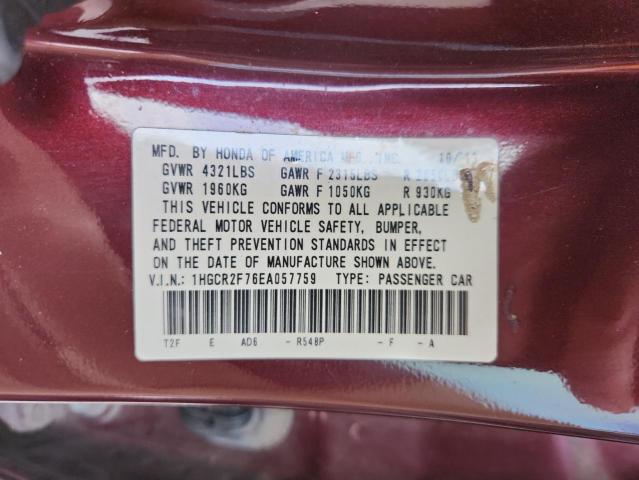 1HGCR2F76EA057759 - 2014 HONDA ACCORD EX Tünd qırmızı foto 13