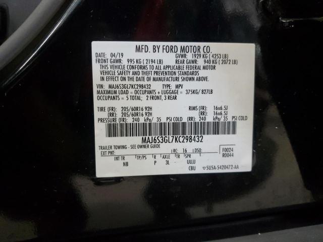 MAJ6S3GL7KC298432 - 2019 FORD ECOSPORT SE Սև լուսանկար 13