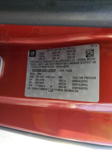 1GCHSBEAXG1223547 - 2016 CHEVROLET COLORADO RED photo 12