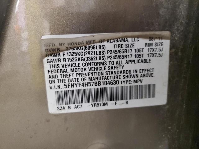 5FNYF4H57BB104630 - 2011 HONDA PILOT EXL TAN photo 13