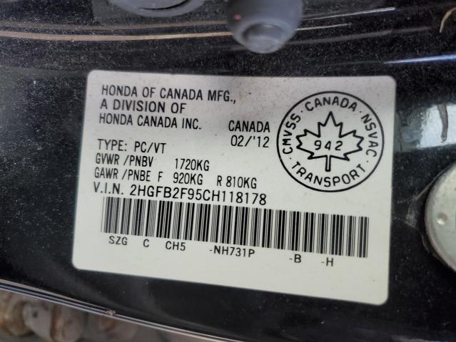 2HGFB2F95CH118178 - 2012 HONDA CIVIC EXL BLACK photo 12
