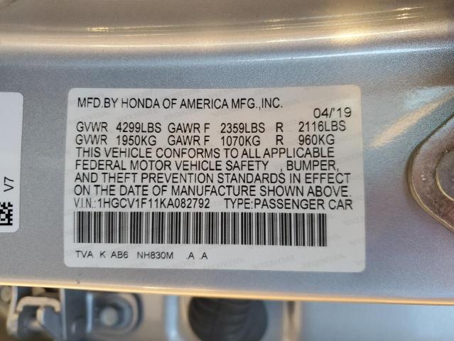 1HGCV1F11KA082792 - 2019 HONDA ACCORD LX SILVER photo 13