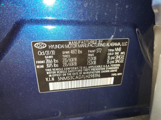 5NMS3CAD7LH298196 - 2020 HYUNDAI SANTA FE SEL BLUE photo 13