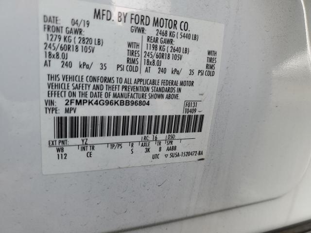 2FMPK4G96KBB96804 - 2019 FORD EDGE SE Beyaz fotoğraf 12