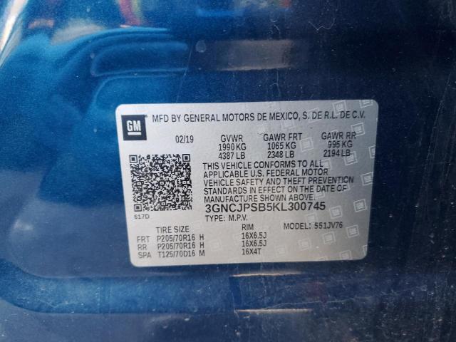 3GNCJPSB5KL300745 - 2019 CHEVROLET TRAX 1LT 蓝色 照片 13