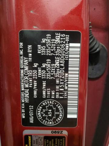 5XYZUDLA8DG006216 - 2013 HYUNDAI SANTA FE S RED photo 13