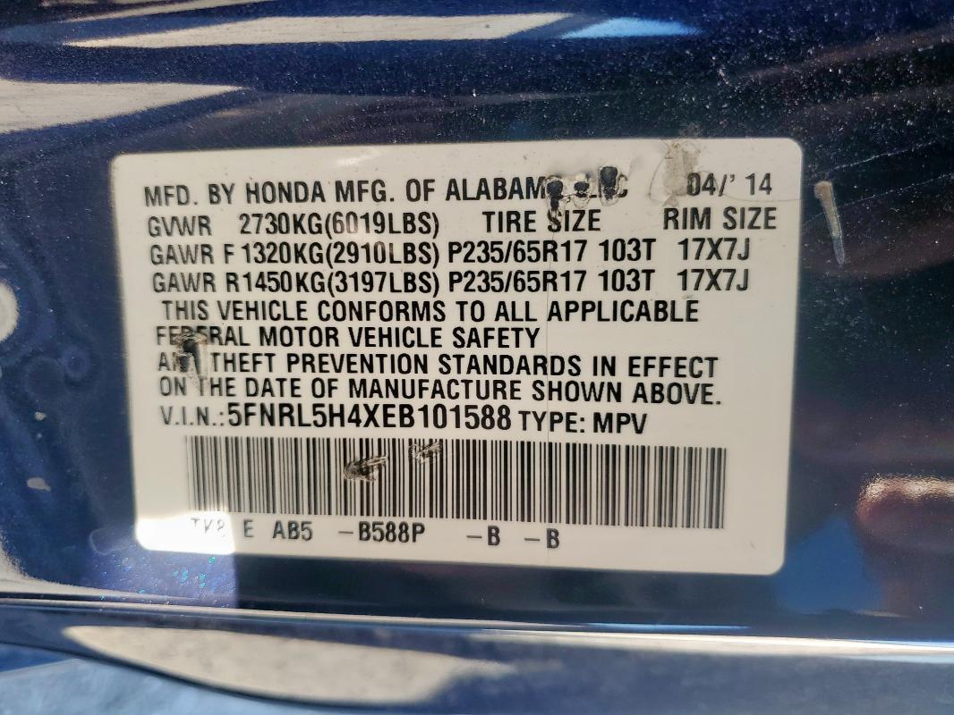 5FNRL5H4XEB101588 - 2014 HONDA ODYSSEY EX BLUE photo 13