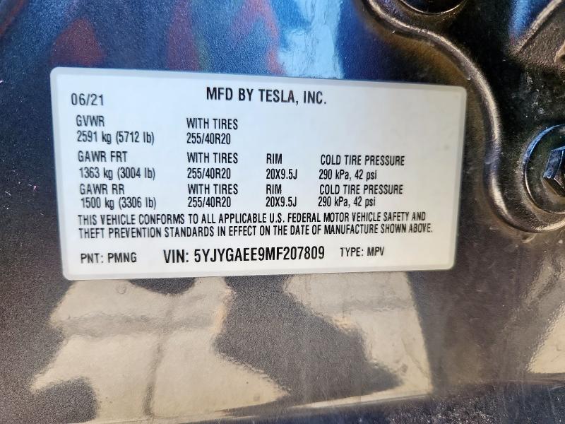 5YJYGAEE9MF207809 - 2021 TESLA MODEL Y GRAY photo 13