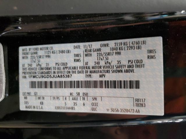 1FMCU9GD5JUA85387 - 2018 FORD ESCAPE SE أسود صورة 13