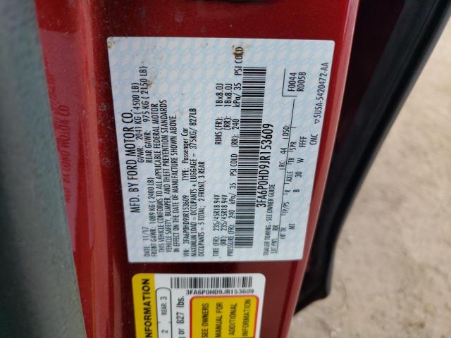 3FA6P0HD9JR153609 - 2018 FORD FUSION SE Qırmızı foto 13