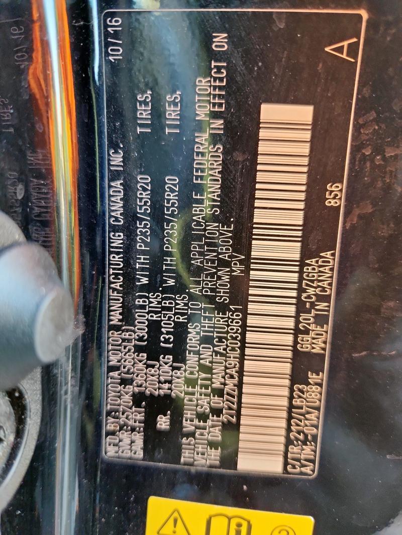 2T2ZZMCA9HC039661 - 2017 LEXUS RX 350 BASE BLACK photo 14