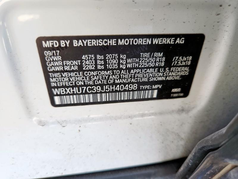 WBXHU7C39J5H40498 - 2018 BMW X1 SDRIVE28I WHITE photo 13