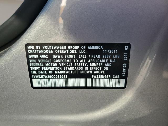 1VWCN7A39CC032042 - 2012 VOLKSWAGEN PASSAT SEL GRAY photo 13