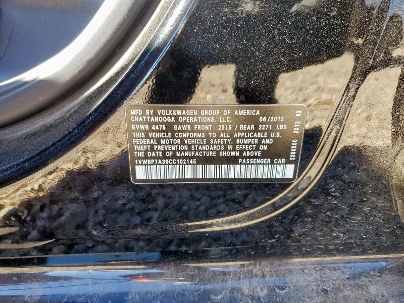 1VWBP7A30CC102145 - 2012 VOLKSWAGEN PASSAT SE Schwarz Foto 12