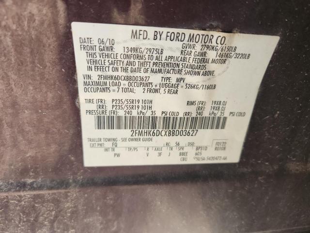 2FMHK6DCXBBD03627 - 2011 FORD FLEX LIMITED 勃艮第红 照片 14