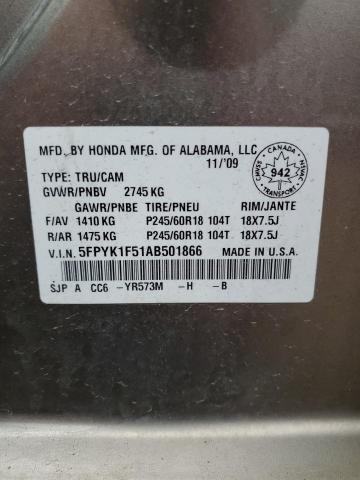 5FPYK1F51AB501866 - 2010 HONDA RIDGELINE RTL Złoty zdjęcie 12