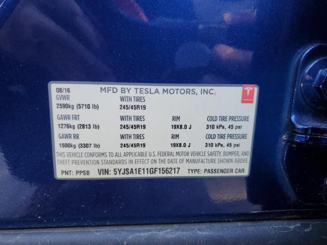 5YJSA1E11GF156217 - 2016 TESLA MODEL S BLUE photo 12
