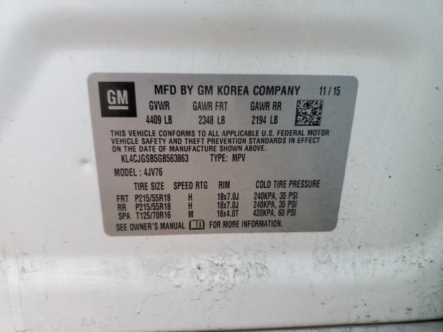 KL4CJGSB5GB563863 - 2016 BUICK ENCORE WHITE photo 14