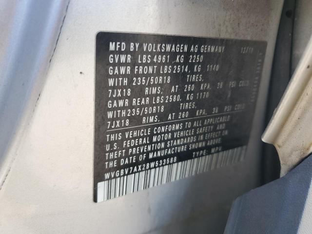 WVGBV7AX2BW533588 - 2011 VOLKSWAGEN TIGUAN S SILVER photo 13