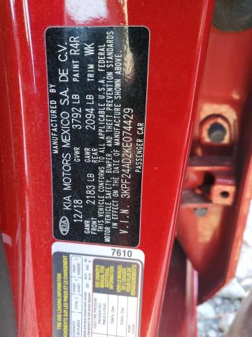 3KPF24AD2KE074429 - 2019 KIA FORTE FE Qırmızı foto 12