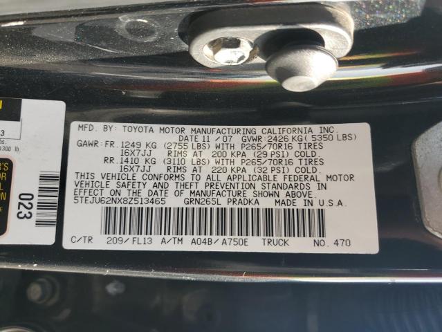 5TEJU62NX8Z513465 - 2008 TOYOTA TACOMA DOUBLE CAB PRERUNNER BLACK photo 12