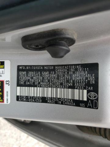 2T1BU4EE0BC666437 - 2011 TOYOTA COROLLA BASE 银色 照片 12