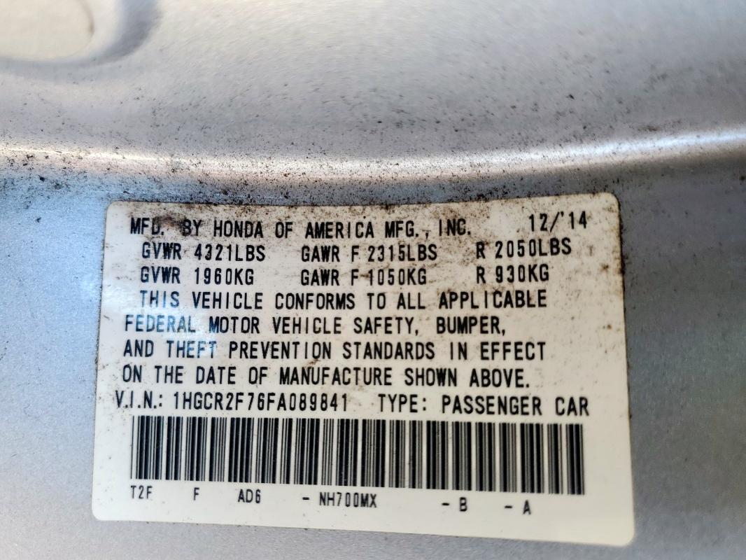 1HGCR2F76FA089841 - 2015 HONDA ACCORD EX SILVER photo 24