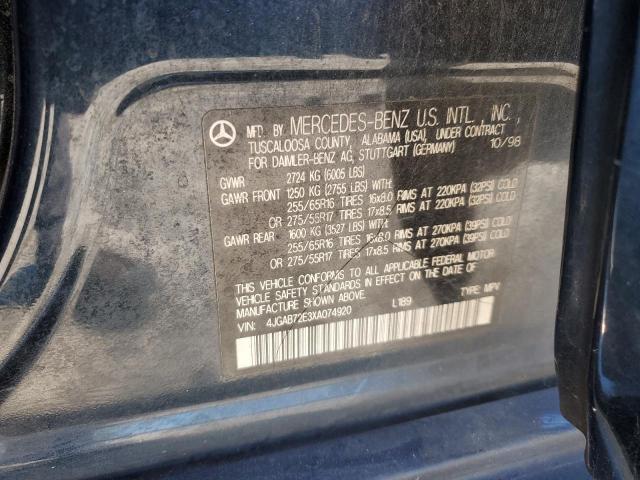 4JGAB72E3XA074920 - 1999 MERCEDES-BENZ ML 430 BLUE photo 13