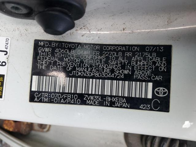 JTDKN3DP8D3044724 - 2013 TOYOTA PRIUS PLUG 白色 照片 12