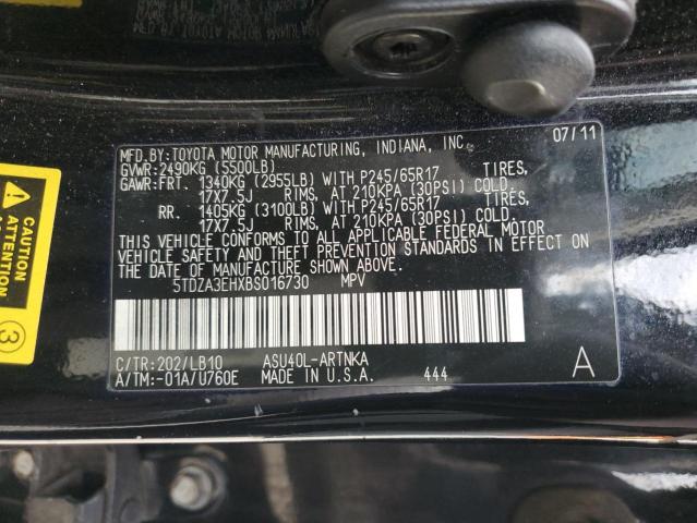 5TDZA3EHXBS016730 - 2011 TOYOTA HIGHLANDER BASE Черный фото 13